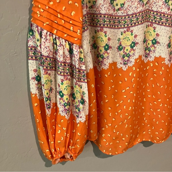 Anthropologie Maeve Orange Patterned V Neck Long Sleeve Blouse Size XS - Picture 8 of 14